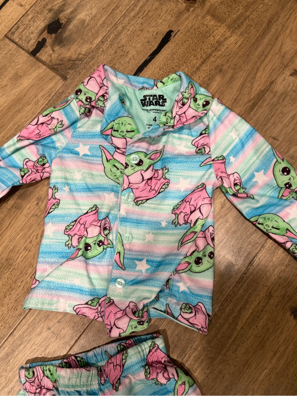 Star Wars Baby Yoda Kids Pink & Green Character Pajama Set - Two-Piece Sleepwear - Picture 3 of 5